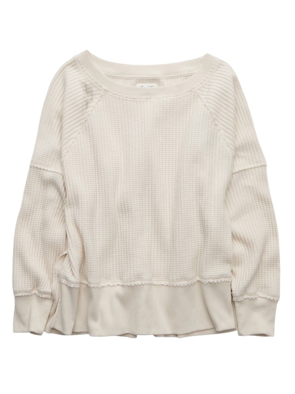 AE Big Hug Off-the-Shoulder Waffle Sweatshirt Cream Size Large
